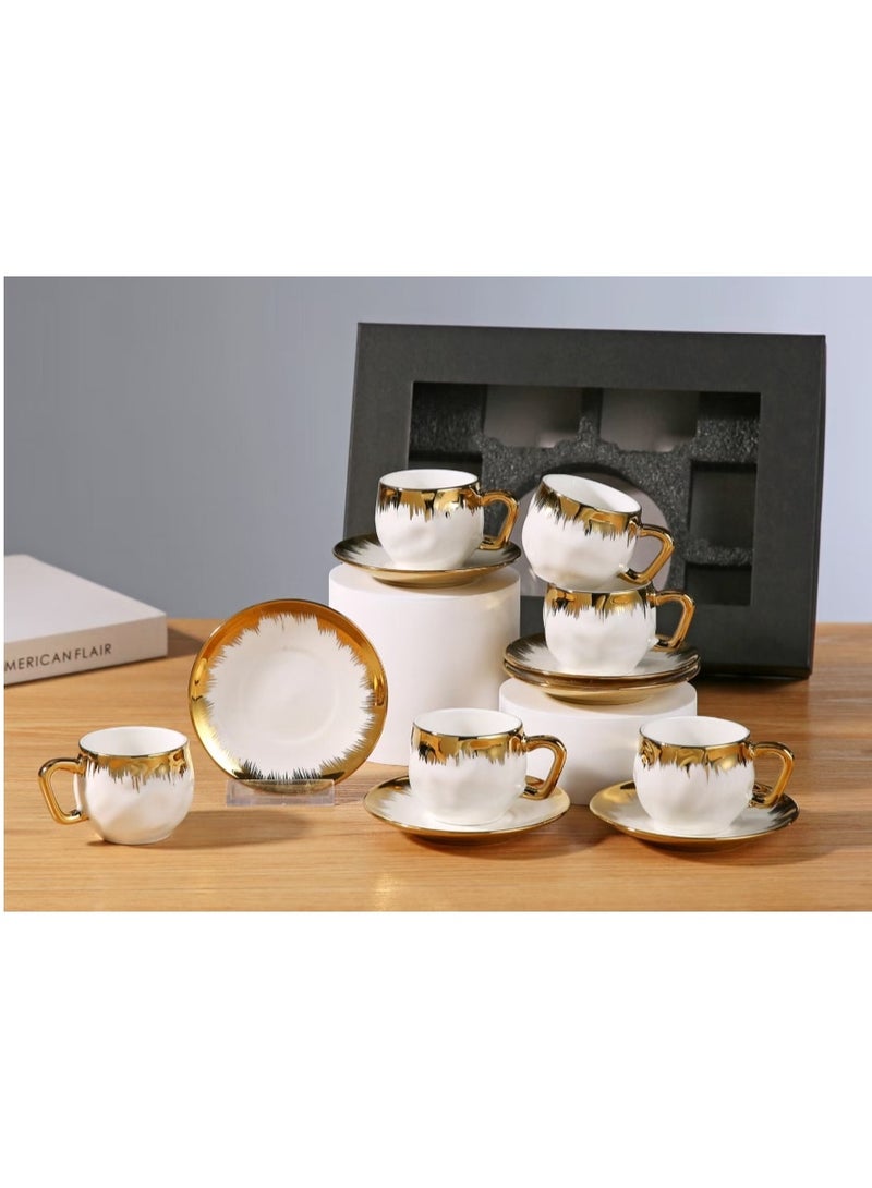 طقم هدايا فاخر مكون من 6 مجموعات من فناجين القهوة التركية الخزفية العتيقة، وفناجين شاي الإسبريسو، والصحون.